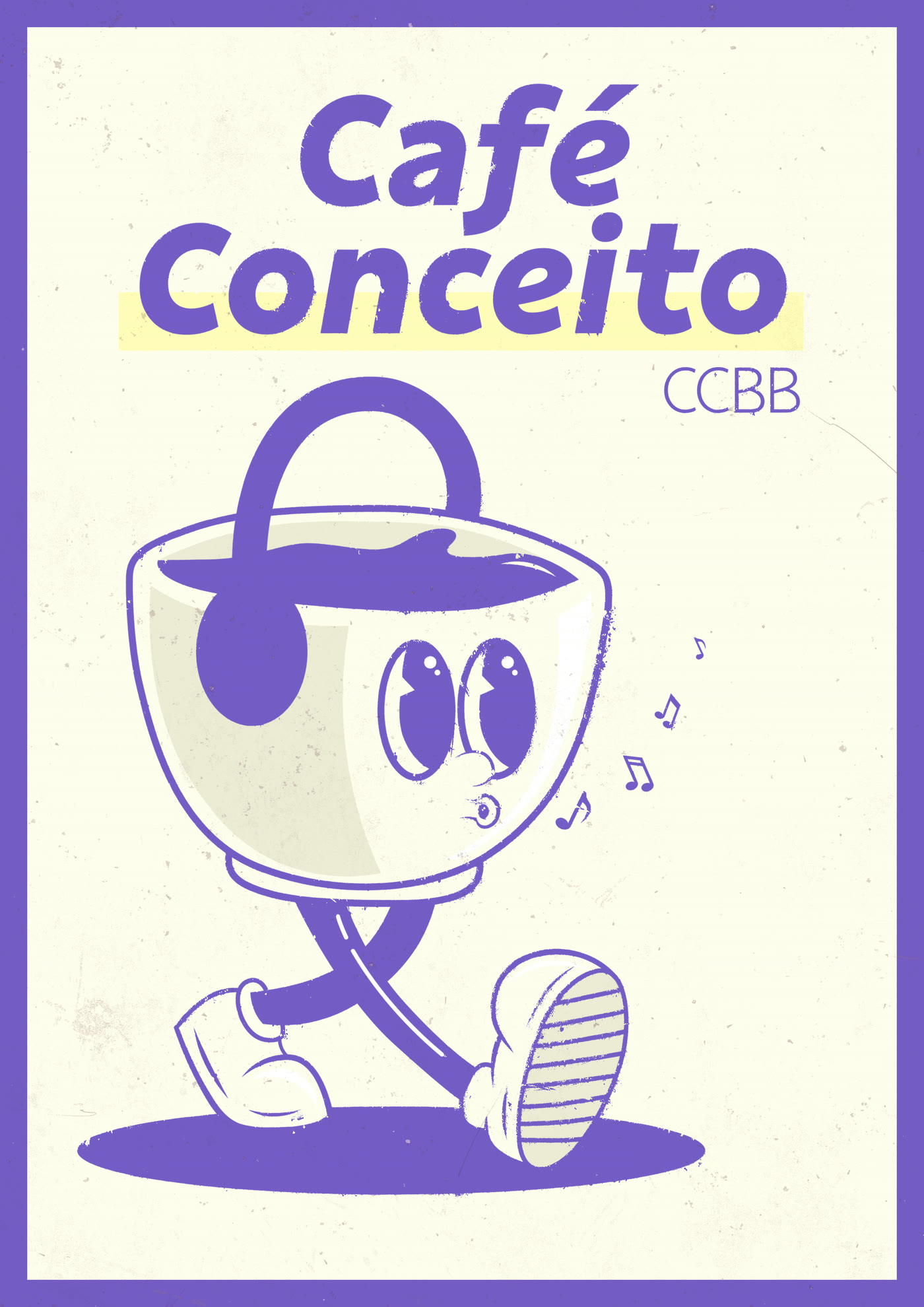 Café Conceito CCBB poster with the coffee cup mascot