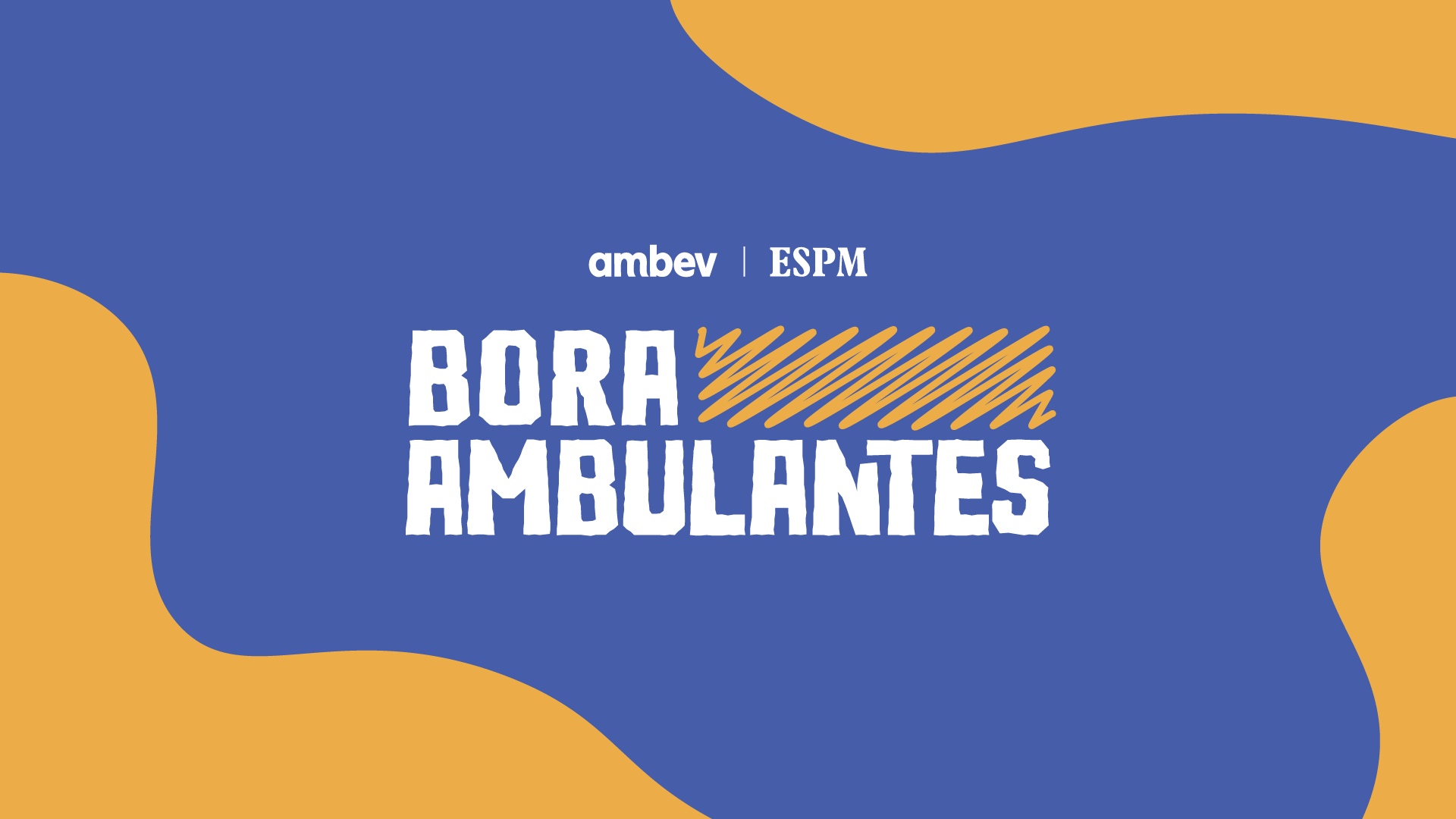 Bora Ambulantes logo, with the Ambev and ESPM marks, on blue and yellow shapes