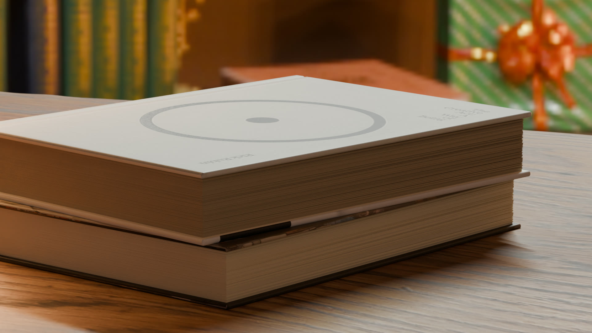 Close-up of a closed hardcover with a circle on the cover